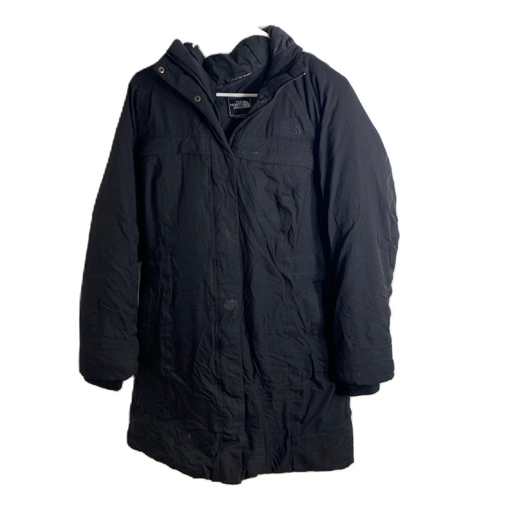 North Face Arctic Parka Down Jacket Sz Large Black Faux Fur Hood Feather Coat